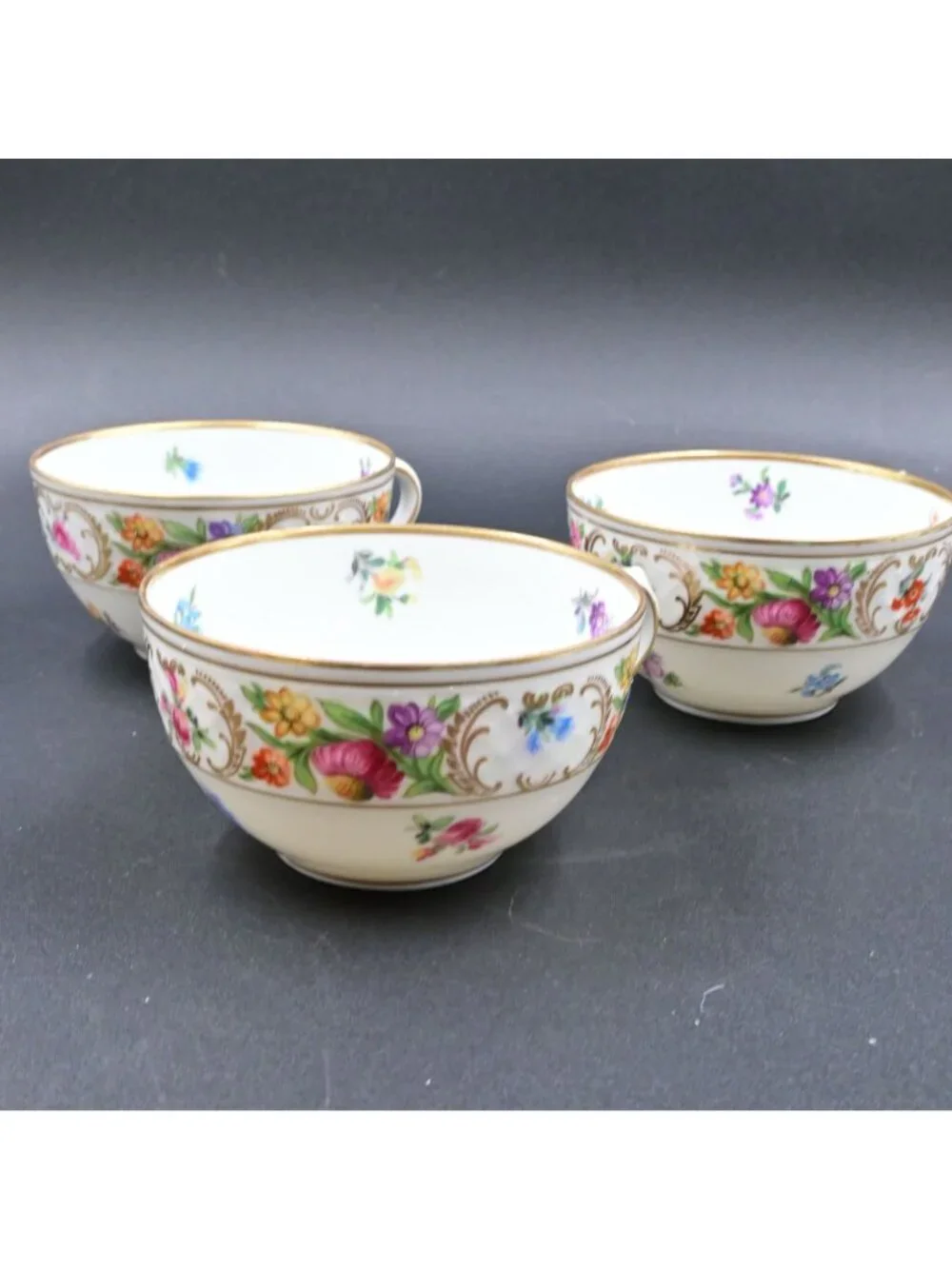Schumann Bavaria Empress Dresden Flowers Teacups Lot of 3 Vintage